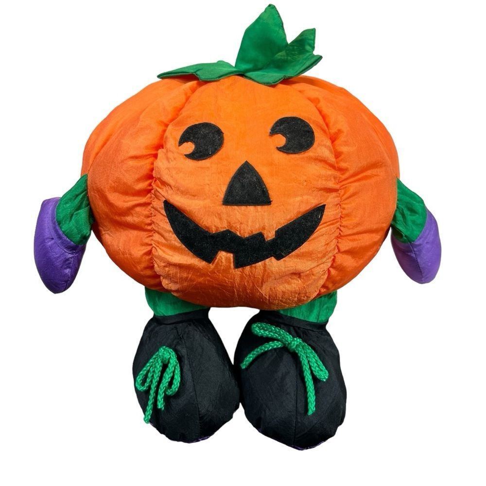 1996 Halloween Jack O Lantern Pumpkin Nylon Plush Stuffed Shelf Sitter